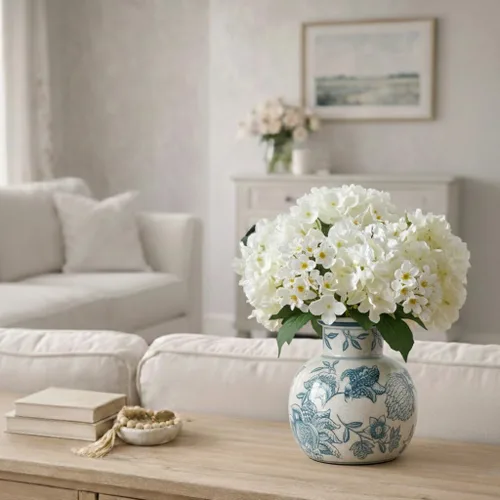Miniatura 8 de SIDUCAL Jarrón Vintage Azul y Blanco Cerámica Chinoiserie Floral de 6 Pulgadas Jarrón Retro de Porcelana Azul y Blanca con Efecto Agrietado