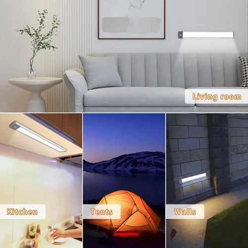 Miniatura 3 de LEPOTEC Paquete de 2 luces para debajo del gabinete, luz de sensor de movimiento de 54 LED para interior, luces debajo del mostrador recargables