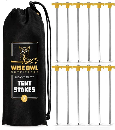 Wise Owl Outfitters Estacas para tienda de campaña – Estacas de campamento resistentes para tienda de campaña y lona al aire libre – Accesorios