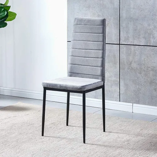 Miniatura 2 de Juego de 4 sillas de comedor modernas, juego de sillas de cocina de terciopelo gris tapizadas con marco de metal para apartamentos pequeños y comedor