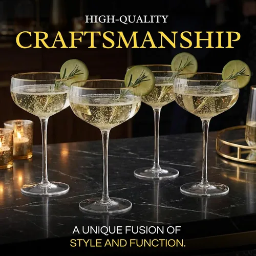 Miniatura 5 de Gold Rim Coupé - Juego de 4 vasos clásicos de Manhattan de 11 onzas, Martini, cócteles, champán, vino y agua, coupés con borde dorado, tallo