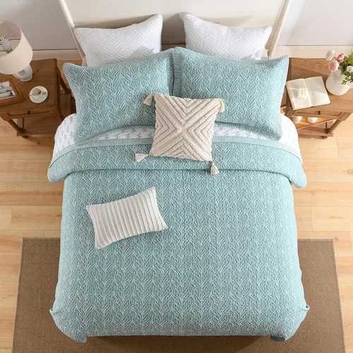 Miniatura 4 de SahSahCasa - Juego de cama con edredón tamaño queen, 100% algodón, con colcha, patrón botánico, color sólido, elegante, edredón acolchado ligero