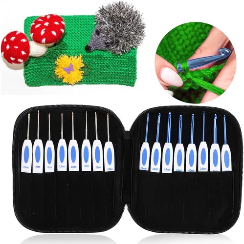 Miniatura 7 de Zerodis Kit de ganchos de ganchillo con estuche, herramienta de tejer de bricolaje, gancho de ganchillo, juego de agujas de tejer de aluminio, juego