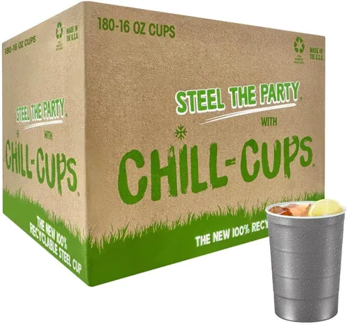 Miniatura 22 de Steel Chill Cups Party Cup America the Beautiful Design para bebidas frías, duradero, desechable, reciclable, fabricado en Estados Unidos, gris, 12