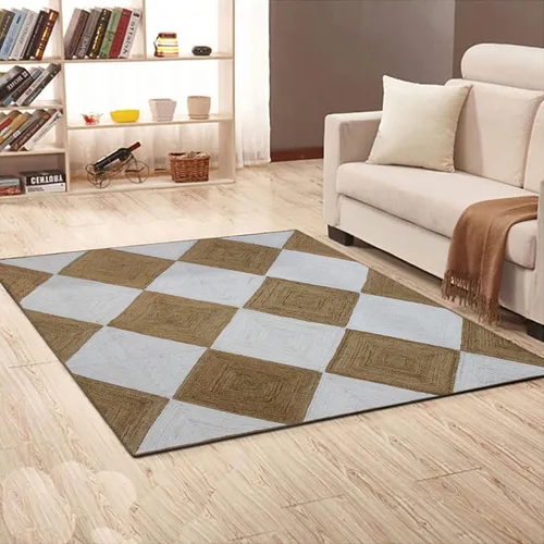 Collection - Alfombra de pasillo de 2.6 x 4 pies, alfombra trenzada de yute blanca y beige, alfombra geométrica kilim para interiores y exteriores,