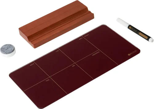 Miniatura 8 de Pizarra semanal de cristal de borrado en seco con soporte de madera desmontable, rojo burdeos, pequeño calendario de escritorio para planificar Rojo