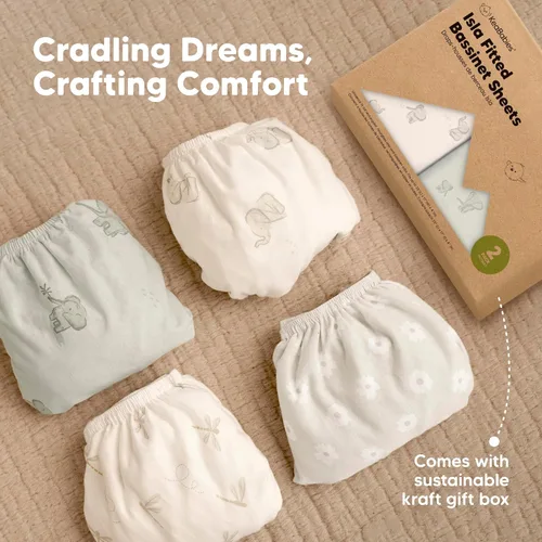 Miniatura 9 de Paquete de 2 sábanas de moisés para bebé niña y niño - 33x17 viscosa derivada de bambú, sábanas ajustables para colchón de moisés junto a la cama