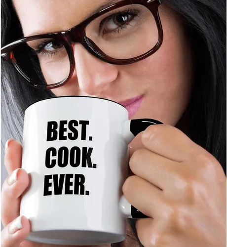 Miniatura 2 de 3dRose mug_179769_4 Best Cook Ever - Regalos de texto para los mejores chefs y fanáticos de la cocina del mundo, taza negra de dos tonos, 11 onzas