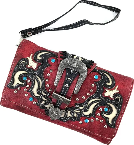 Miniatura 2 de Zelris Western Texas Longhorn hebilla mujeres Crossbody muñeca Trifold cartera