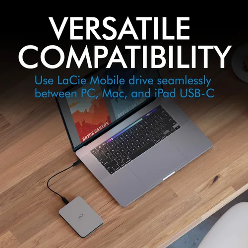 Miniatura 5 de LaCie Mobile Drive, disco duro externo portátil de 5TB - Plata Lunar, USB-C 3.2, para PC y Mac, reciclado post-consumo, con Adobe All Apps Plan