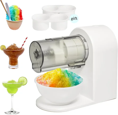 Máquina de hielo afeitado con cono de nieve, máquina de afeitar eléctrica de hielo con 2 tazas de molde de hielo de plástico utilizables, máquina