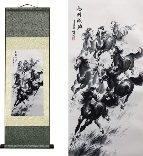 Miniatura 46 de AtfArt Decoración asiática de pared, hermosa pintura de pergamino de seda, 4 flores de hombre justo, orquídea ciruela, bambú, crisantemo, decoración
