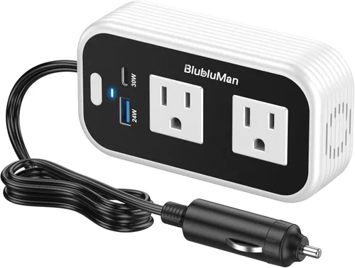 Inversor de corriente para auto de 200 W, Blubluman CC 12 V a 110 V CA, adaptador de toma de enchufe para automóvil con cargador PD de 30 W,