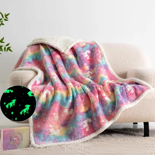 Miniatura 8 de QSTEHEML Manta de unicornio que brilla en la oscuridad, regalo de cumpleaños para niñas de 3 a 12 años, regalos de juguetes de unicornio, manta