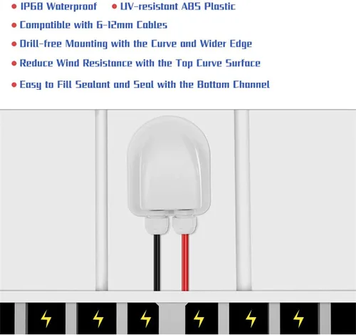 Miniatura 4 de Glándula de entrada de cable solar, cubierta de conector de cable doble solar impermeable, soporte de plástico solar fotovoltaico curvado ABS