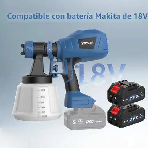 Miniatura 8 de NANWEI Pulverizador de pintura inalámbrico con 2 baterías, pistola de pulverización HVLP con recipiente de 40.6 fl oz, con 4 boquillas y 3 patrones
