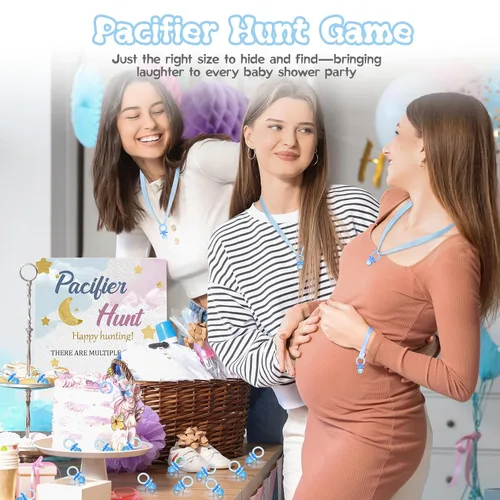 Miniatura 5 de 50 mini chupones para juegos de baby shower para niños, lindos chupetes de 1.25 pulgadas, chupete acrílico a granel para dispersión de mesa de Azul
