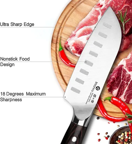 Miniatura 6 de imarku Santoku Cuchillo de chef de 5 pulgadas, cuchillo asiático ultra afilado, cuchillo de chef japonés, acero inoxidable japonés SUS440A, mango