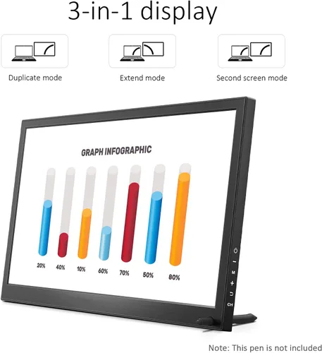 Miniatura 2 de Monitor portátil de 13.3 pulgadas 1080P USB-C HDMI Ultra Slim Monitor de viaje con cubierta protectora y altavoces, pantalla externa Plug & Play
