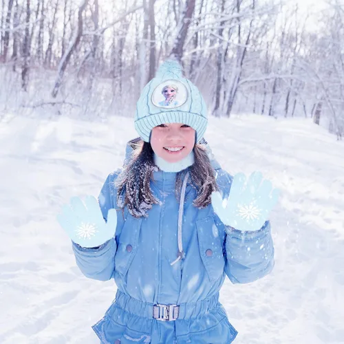 Miniatura 4 de Disney Frozen - Sombrero de invierno para niños guantes de nieve y bufanda para niñas juego de 3 piezas felpa cálida y cómoda para exteriores