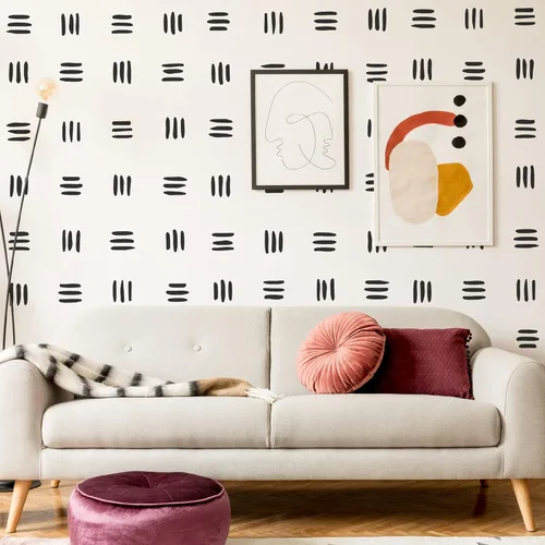 Miniatura 10 de Calcomanías de pared abstractas de vinilo negro de línea irregular gruesa, calcomanías bohemias modernas para despegar y pegar, 120 rayas verticales
