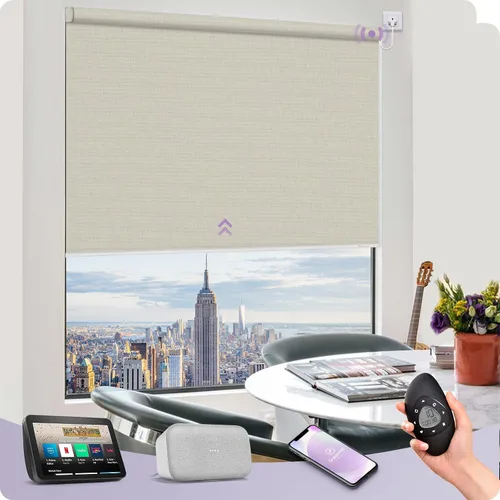 Miniatura 42 de Graywind Persiana enrollable motorizada funciona con Alexa Google, persianas inteligentes 100% opacas recargables con control remoto de motor