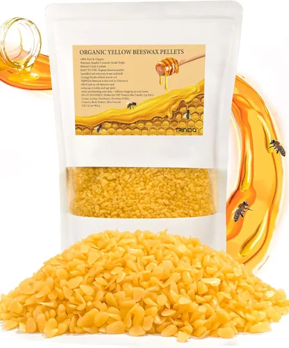 TRINIDa - Pellets de cera de abejas de 2 libras (32 onzas), cera de abejas amarillas 100% orgánica para velas de bricolaje, cera de abeja para hacer