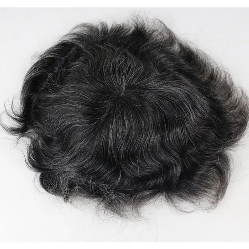 Miniatura 6 de Toupee para hombre 10 × 8 "cabello humano 1B mezcla 20% pelo sintético gris piel fina postizo sistema de reemplazo de pelo base de red monofilamento