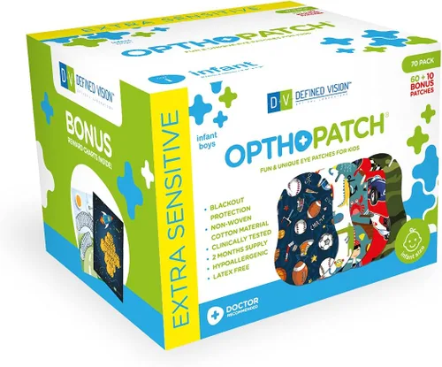 Opthopatch Parches oculares para bebés – Adhesivo extra sensible – Diseño para niños [Serie I] – 70 unidades + 2 gráficos de recompensa