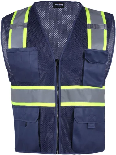 FONIRRA Chaleco de seguridad para hombres de alta visibilidad reflectante para trabajo en construcción Clase 2 ANSI con bolsillos y cremallera (Azul