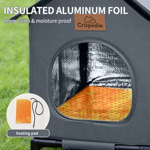 Miniatura 4 de Casa para gatos climatizada resistente a la intemperie para exteriores en invierno, refugio elevado para gatos salvajes, cama aislada para gatos