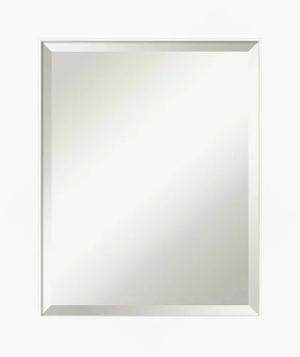 Amanti Art Espejo de tocador de baño de 26 x 22 pulgadas, color blanco, pequeño, moderno, contemporáneo, marco de pared, vidrio biselado, colgante