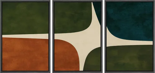 Miniatura 43 de SIGNLEADER Lienzo enmarcado para pared, juego de arte de collage de polígonos retro marrón tostado, ilustraciones con formas abstractas, arte