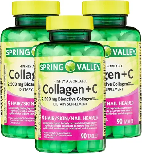 Miniatura 6 de Colágeno de 2500 mg con vitamina C – Píldoras de colágeno hidrolizado, suplemento de péptidos, 90 tabletas, vitaminas diarias de colágeno