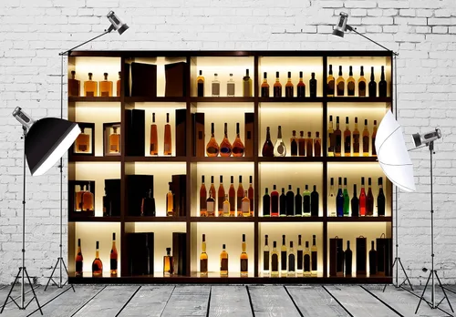 Miniatura 3 de BELECO Telón de fondo de fotografía de 5 x 3 pies, tela de lujo, cafetería, restaurante, pub, bar, varias botellas de alcohol, estante de vino