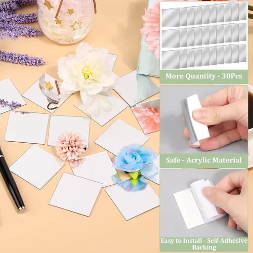 Miniatura 4 de ROADPLUM 30 piezas de azulejos de espejo acrílicos autoadhesivos, cuadrados cuadrados de alta definición de 2 pulgadas para manualidades y mesas