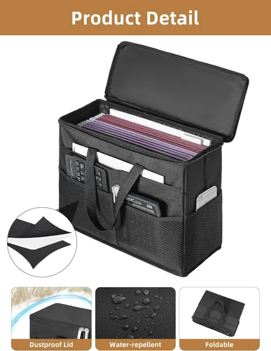 Miniatura 6 de Qozary Paquete de 2 Cajas Organizadoras de Carpetas de Archivos - Bolsa Portátil para Archivos Colgantes con Tapas, Caja Organizadora de Archivos