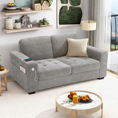 Miniatura 8 de Hanherry - Sofá para sala de estar, sofá moderno y cómodo con cojín de asiento de firmeza media, funda extraíble, apoyabrazos anchos, puerto Gris