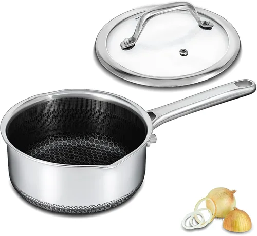 Miniatura 11 de Cacerola híbrida antiadherente de 1.5 cuartos de galón con tapa, olla de panal de acero inoxidable con dos boquillas de vertido, compatible