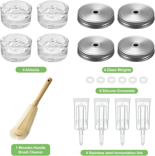 Miniatura 2 de Klemon Fermentation Kit for Wide Mouth Mason fermentation Jar,Pickle sauerkraut Kit,4 Fermentation Lids,4 Glass Fermentation Weights,1Wooden Brush