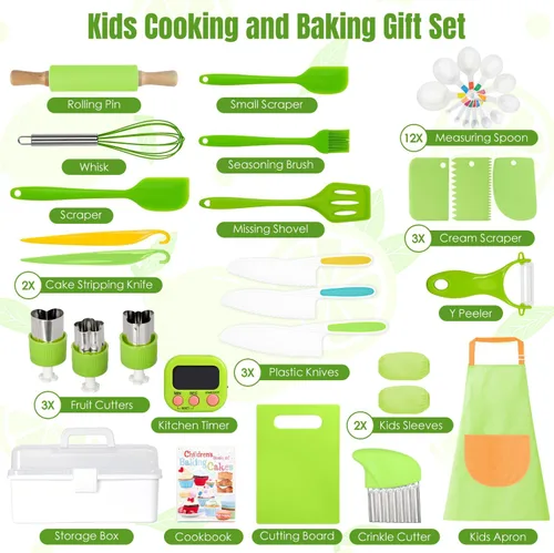 Miniatura 2 de 37 piezas de juegos de cocina para niños reales, juego de regalo de cocina y horneado para niños con estuche de almacenamiento, temporizador