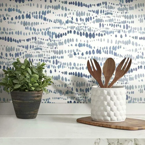 RoomMates RMK11761RL - Papel tapiz de líneas punteadas azul marino y blanco, rollo