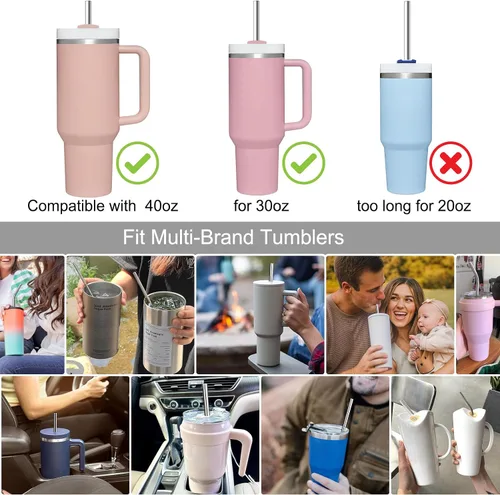 Miniatura 3 de AIERSA Pajitas de metal para repuesto de vaso de 40 onzas, popote de acero inoxidable reutilizable de 12 pulgadas compatible con Stanley Cup, 6