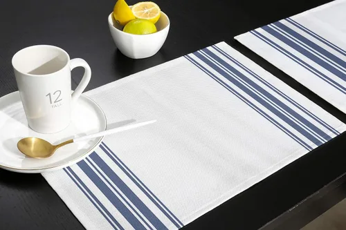 Miniatura 5 de Juego de 4 manteles individuales antideslizantes para interiores, diseño de rayas azules y blancas, para cocina, mesa de comedor, vacaciones, patio