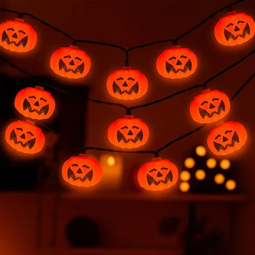 Miniatura 11 de Luces de calabaza de Halloween para exteriores, 10 luces LED de calabaza de 8.5 pies, impermeables, calabazas iluminadas para interiores y Linda