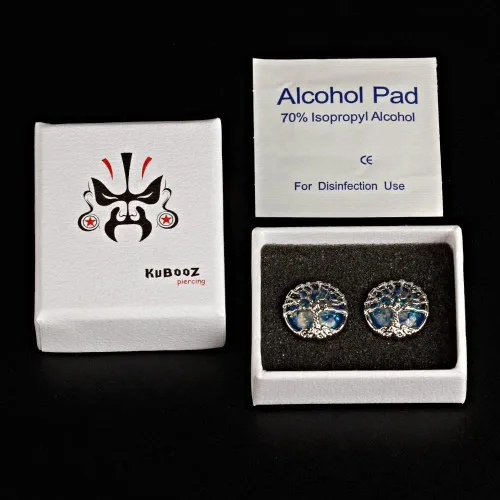 Miniatura 6 de KUBOOZ expansores para oreja, planeta azul y árbol plateado, túneles para perforación
