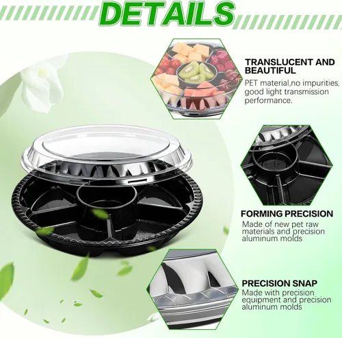 Miniatura 4 de Mwellewm 10 piezas de bandeja redonda de plástico con tapa para aperitivos, bandeja de servir dividida, contenedores desechables de almacenamiento