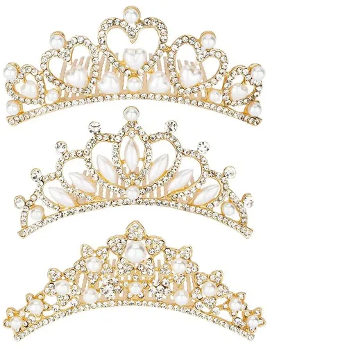 Miniatura 11 de ANBALA Corona tiara pequeña con peine para el cabello, paquete de 3 mini tiara, corona de princesa, accesorios para el cabello brillante con cristal