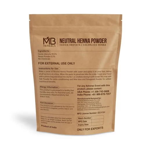 Miniatura 2 de MB Herbals Polvo de henna neutro/incoloro – 8 oz (½ lb / 8.01 oz) Polvo Senna Cassia Obovata Acondicionador natural para el cabello – No
