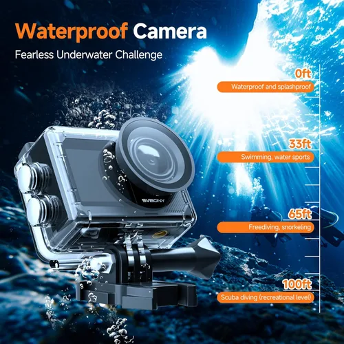 Miniatura 3 de SVBONY SVGo2 4K30FPS Cámara subacuática, EIS 2.0 doble pantalla táctil impermeable bajo el agua, zoom 50MP 5X, cámara de acción remota con palo